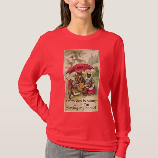 晴れた日くまの女性暗く長い袖のTシャツ Tシャツ (正面)