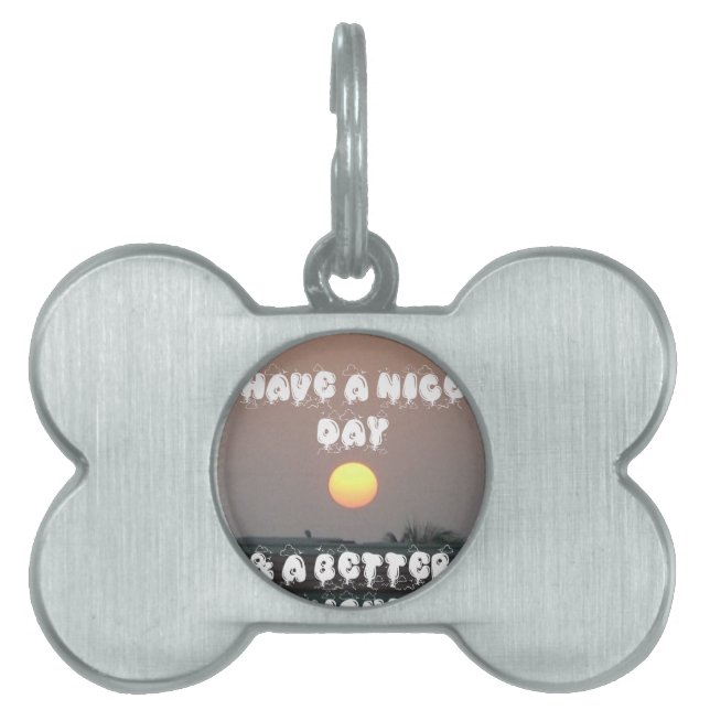 晴れた日と夜の願いのある黄金の夕日 ペットネームタグ (正面)