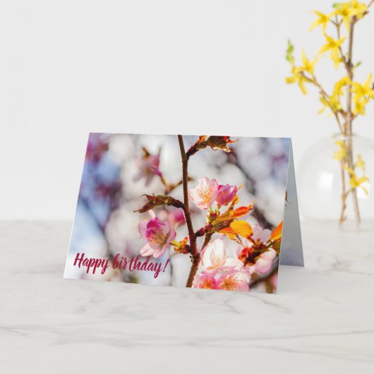 晴れた日に咲くさくらんぼの芸術 カード (黄色い花)