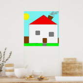 晴れた日に戸建住宅、キッズアート ポスター (キッチン)