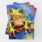 晴れた日に池に座ったかわいいカエル ラッピングペーパーシート (インサイチュ)