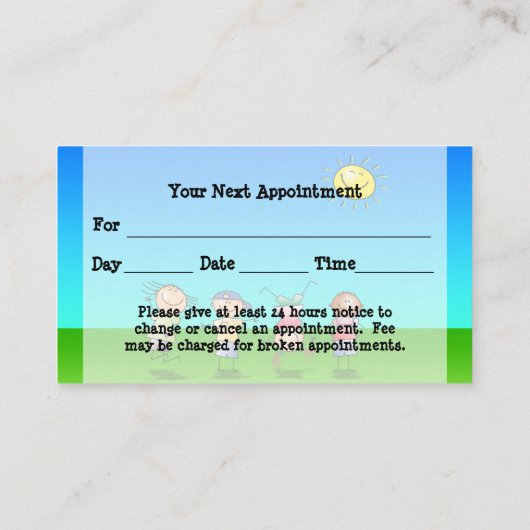 晴れた日のアポイントメントのアウトドアを遊んでいる子供 予約カード (裏面)