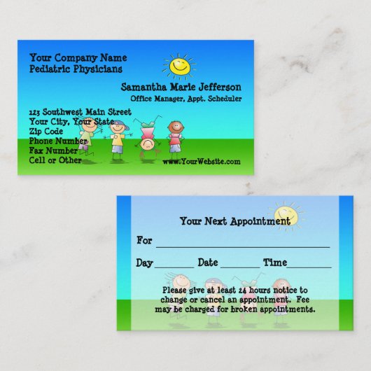 晴れた日のアポイントメントのアウトドアを遊んでいる子供 予約カード (正面/裏面)