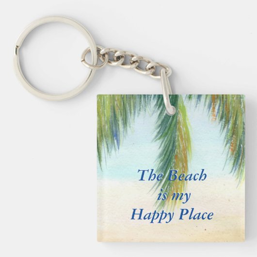 晴れた日のビーチのヤシの木 キーホルダー (正面)