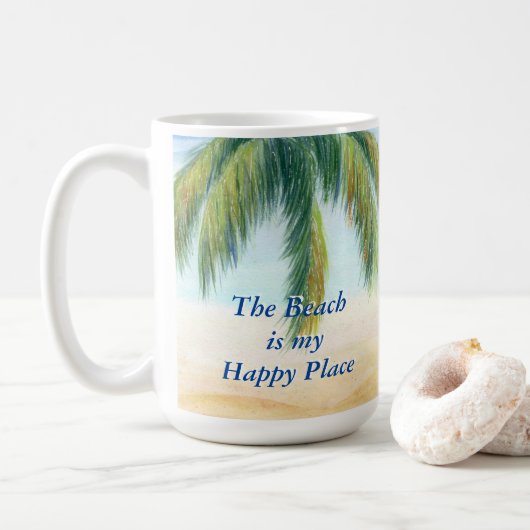 晴れた日のビーチのヤシの木 コーヒーマグカップ (ドーナツ)