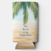 晴れた日のビーチのヤシの木 スリム缶クーラー (裏面)