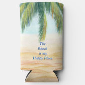 晴れた日のビーチのヤシの木 スリム缶クーラー (正面)