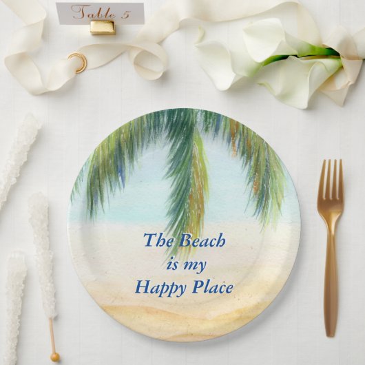 晴れた日のビーチのヤシの木 ペーパープレート (ウェディング)