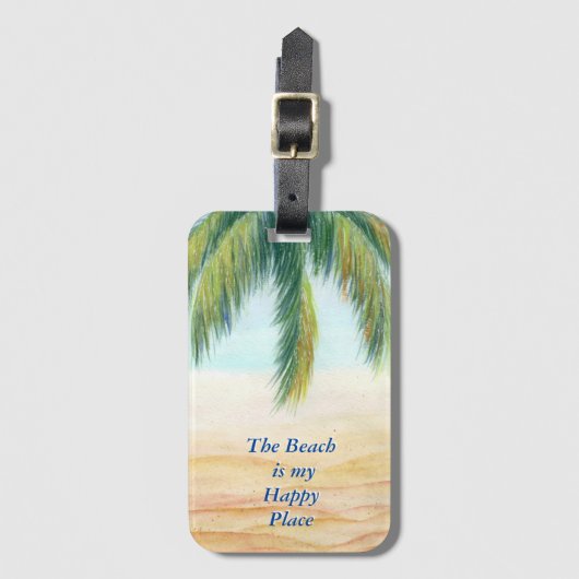 晴れた日のビーチのヤシの木 ラゲッジタグ (正面縦)