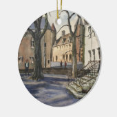 晴れた日のベルギーのブルージュの水彩画 セラミックオーナメント (左)