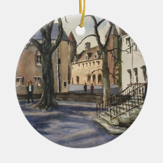 晴れた日のベルギーの水彩 セラミックオーナメント (正面)