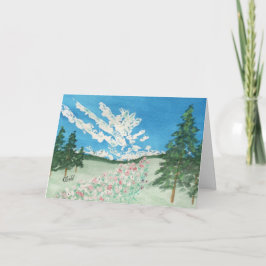 晴れた日の山の牧草地 サンキューカード