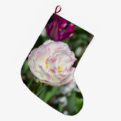 晴れた日の明るいピンクのチューリップ ラージクリスマスストッキング (正面 (吊り時))