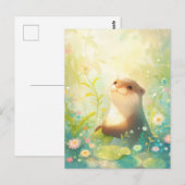 晴れた日の雨の草原のかわいいカワウソ ポストカード (正面/裏面)