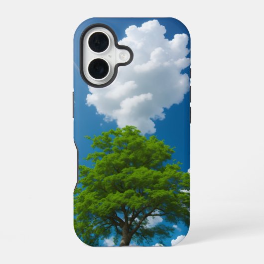 晴れた日差しの中で綿菓子の雲 iPhone 16ケース (裏面)