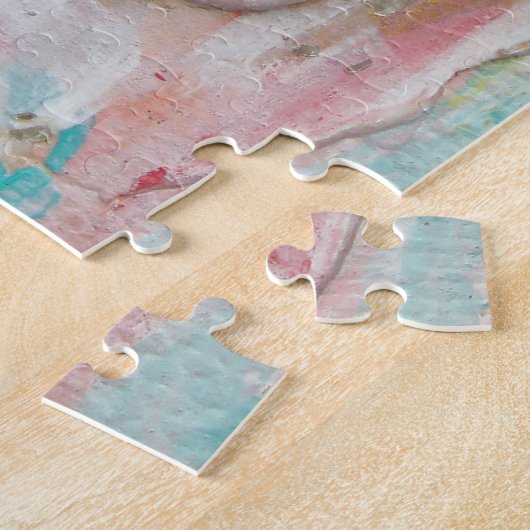 晴れた日-混合メディアの抽象的な絵画 ジグソーパズル (側面)