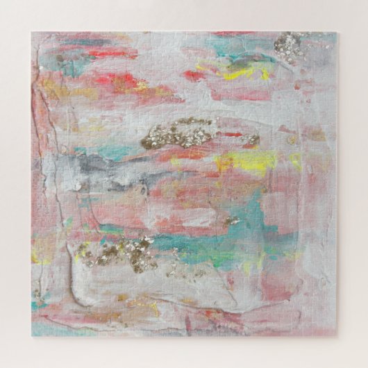 晴れた日-混合メディアの抽象的な絵画 ジグソーパズル (横)