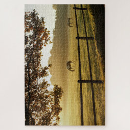 晴れた朝の畑の馬 ジグソーパズル