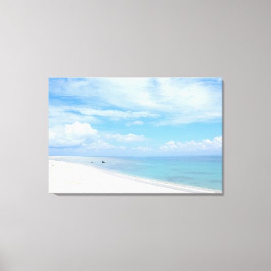 晴れた白い砂浜の海の風景 旅行写真 キャンバスプリント (正面)