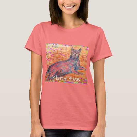 晴れた石畳の猫の島の時間 Tシャツ (正面)