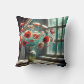 晴れた窓に赤いポピーの花束 クッション (裏面)