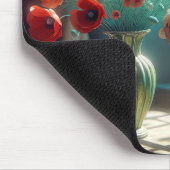 晴れた窓に赤いポピーの花束 マウスパッド (コーナー)