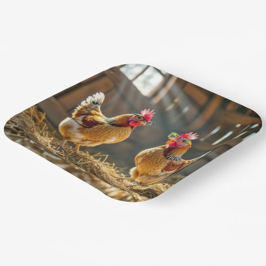 晴れた納屋で眼鏡をかけた鶏 ペーパープレート (傾斜あり)