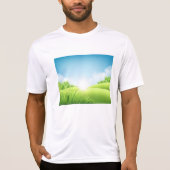 晴れた緑の野原の風景 Tシャツ (正面)