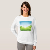 晴れた緑の野原の風景 Tシャツ (正面フル)