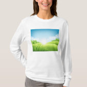 晴れた緑の野原の風景 Tシャツ (正面)