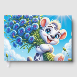 晴れた野にトウモロコシの花を咲かせるうれしそうなワンちゃん ゲストブック