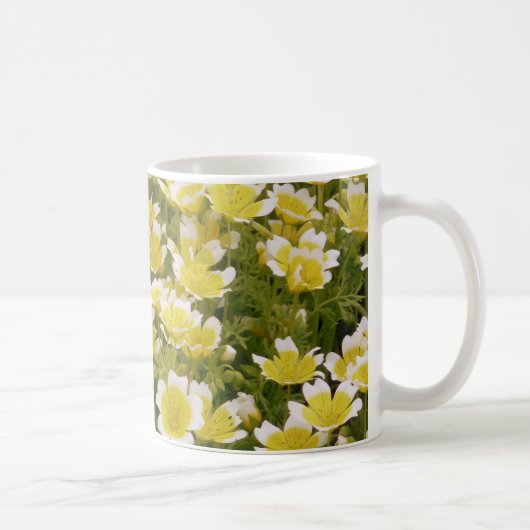 晴れた金ゴールド白い花 コーヒーマグカップ (右)