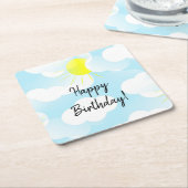 晴れた青い夏の空と雲の誕生日の願い ペーパーコースター (アングル)