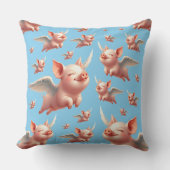 晴れた青い飛んでいる空に浮かぶ可愛い豚 クッション (正面)
