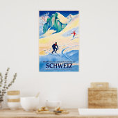 晴れた高山でのスキーレースと冬の楽しみ ポスター (キッチン)