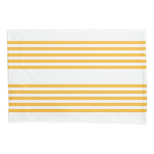 晴れた黄色と白の5つのストライプパターン 枕カバー (正面)