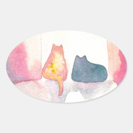 晴れカラフルのソファに猫たち 楕円形シール (正面)