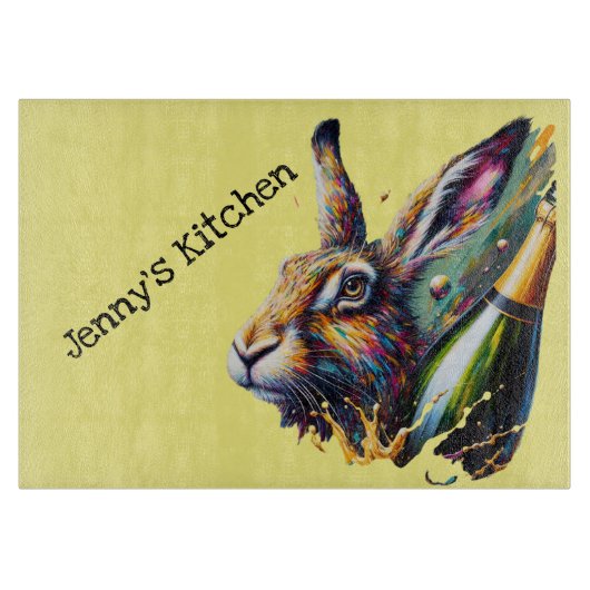 晴れ晴れ。ハレ&プロセッコ！黄色の背景 カッティングボード (正面)