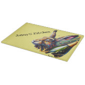 晴れ晴れ。ハレ&プロセッコ！黄色の背景 カッティングボード (角)