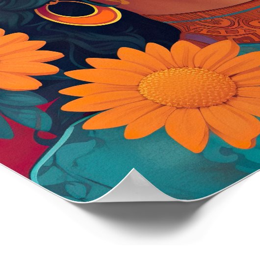 晴れ渡るメキシコ系アメリカ人女性フローラポートレート ポスター (角)