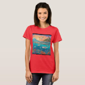 晴れ渡る海の底に海を沈める穏やかな夕日 Tシャツ (正面フル)