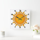 晴れ渡る黄色とオレンジの夏の太陽 スクエア壁時計 (ホーム)