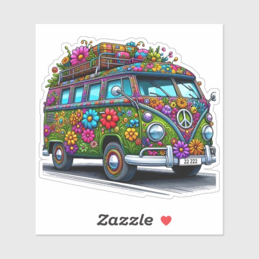 晴カラフルれた日に花びらをつけたバンが止まる シール (シート)