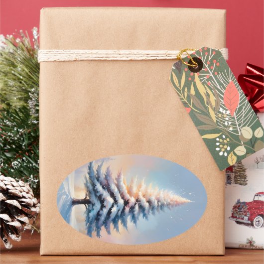 晴シンプルれた日に咲く白いクリスマスパイン 楕円形シール (クリスマス)