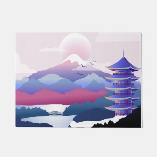 暁の平和な寺の風景 ドアマット (正面)