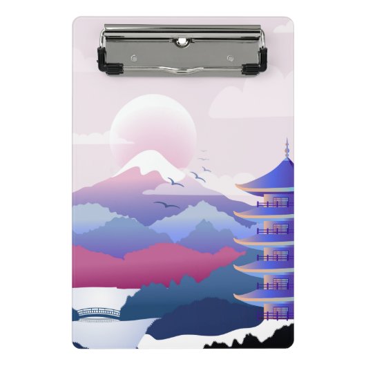 暁の平和な寺の風景 ミニクリップボード (正面)
