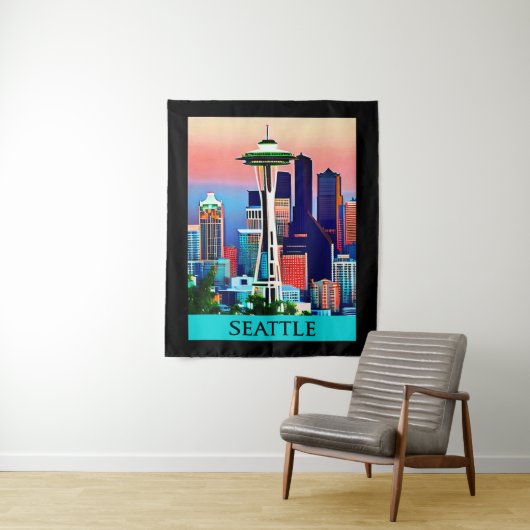 暁の空の下のシアトルの旅行ポスター タペストリー (インサイチュ)