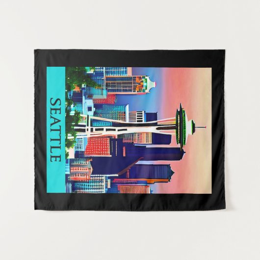 暁の空の下のシアトルの旅行ポスター タペストリー (正面(横))