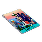 暁の空の下のシアトルの旅行ポスター ノートブック (右側)