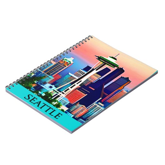 暁の空の下のシアトルの旅行ポスター ノートブック (左側)